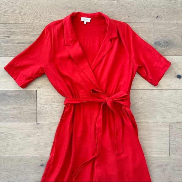 Melloday short sleeve surplice neck jumpsuit in red - Picture 5 of 10